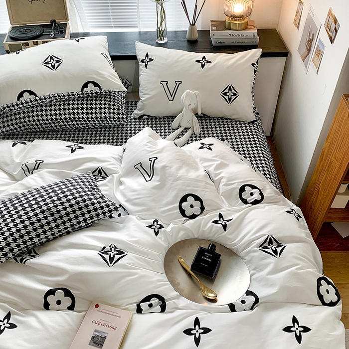 91家纺网 家纺一手货源 找家纺 朵希曼 2026新款全棉北欧黑白极简系列四件套 复古摩登