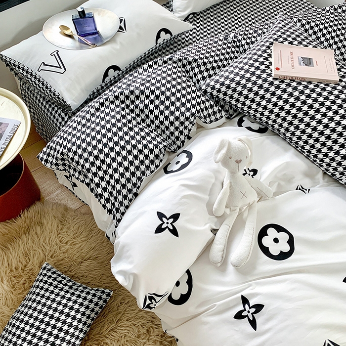 91家纺网 家纺一手货源 找家纺 朵希曼 2026新款全棉北欧黑白极简系列四件套 复古摩登