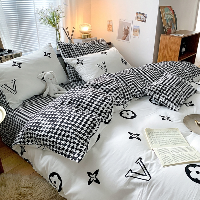 91家纺网 家纺一手货源 找家纺 朵希曼 2026新款全棉北欧黑白极简系列四件套 复古摩登