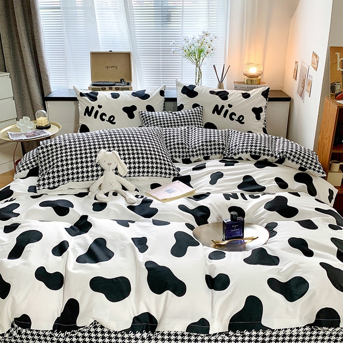 91家纺网 家纺一手货源 找家纺 朵希曼 2026新款全棉北欧黑白极简系列四件套 黑糖牛奶