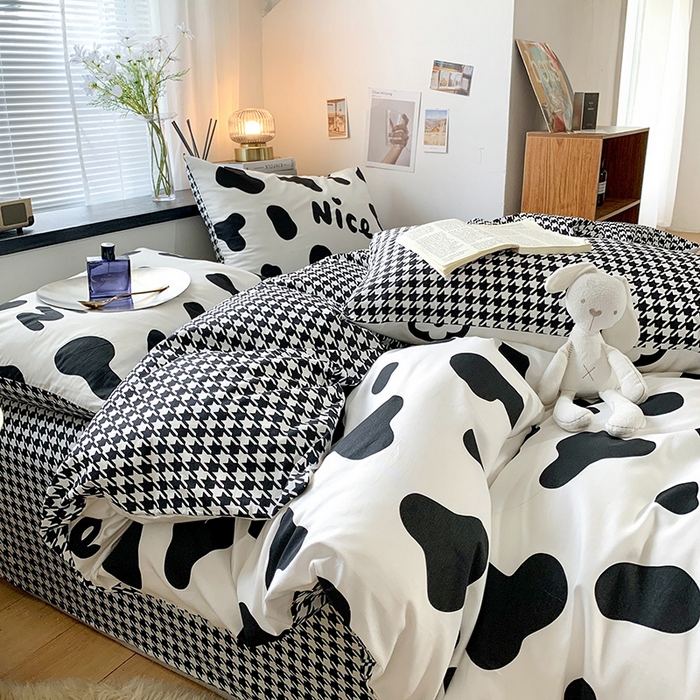 91家纺网 家纺一手货源 找家纺 朵希曼 2026新款全棉北欧黑白极简系列四件套 黑糖牛奶