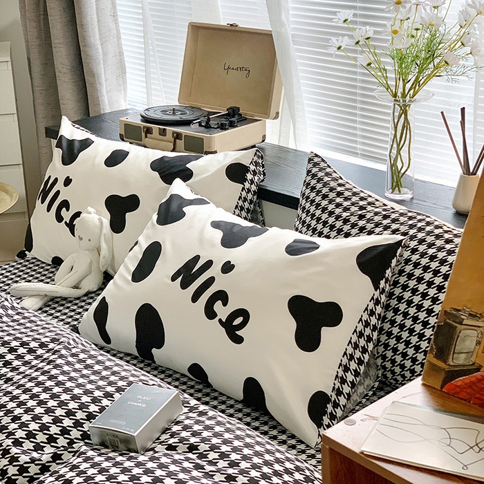 91家纺网 家纺一手货源 找家纺 朵希曼 2026新款全棉北欧黑白极简系列四件套 黑糖牛奶