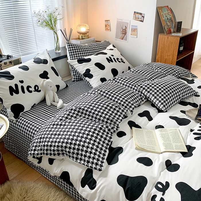 91家纺网 家纺一手货源 找家纺 朵希曼 2026新款全棉北欧黑白极简系列四件套 黑糖牛奶