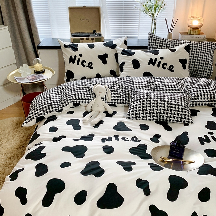 91家纺网 家纺一手货源 找家纺 朵希曼 2026新款全棉北欧黑白极简系列四件套 黑糖牛奶