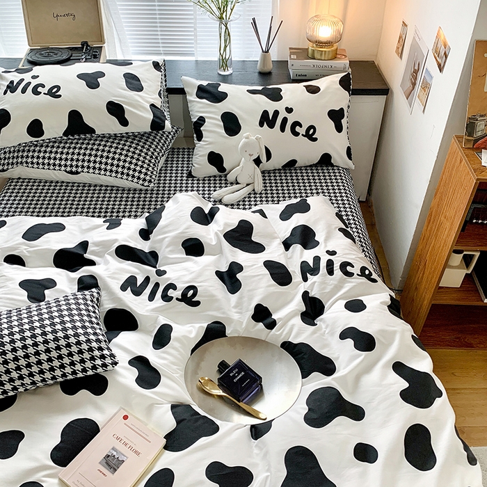 91家纺网 家纺一手货源 找家纺 朵希曼 2026新款全棉北欧黑白极简系列四件套 黑糖牛奶