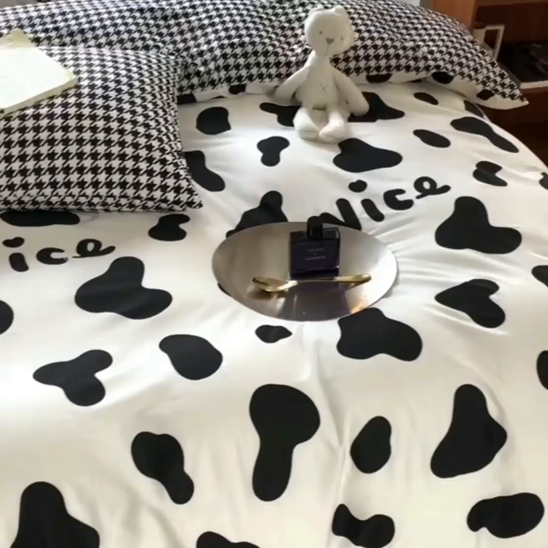 91家纺网 家纺一手货源 找家纺 朵希曼 2026新款全棉北欧黑白极简系列四件套 黑糖牛奶