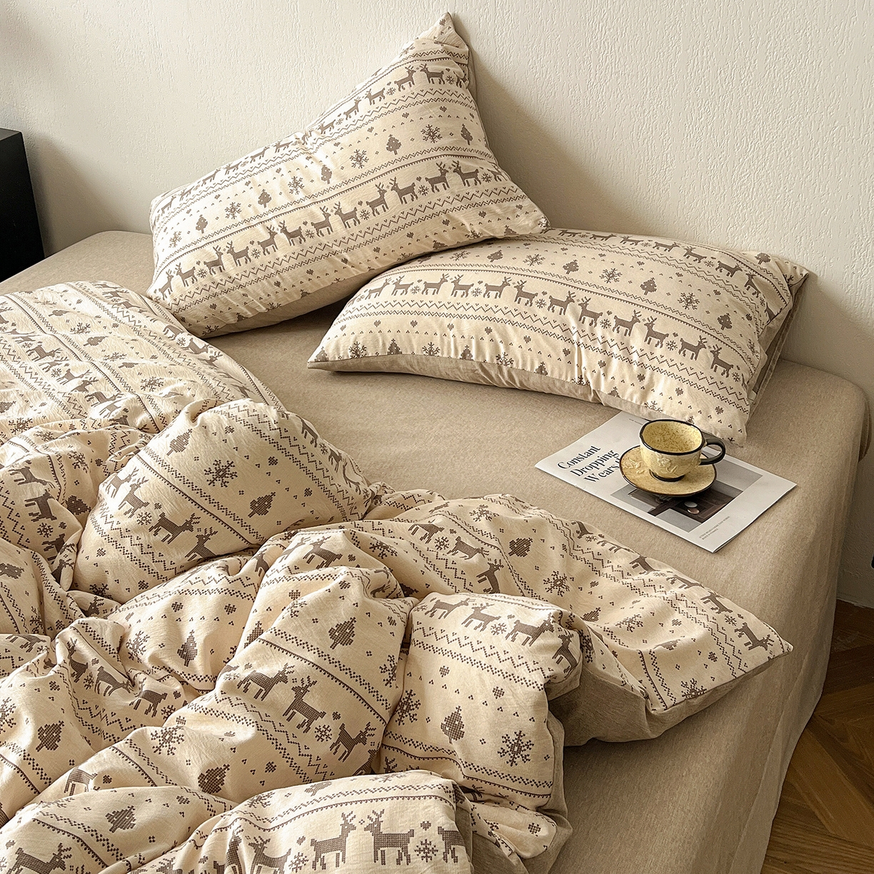 91家纺网 家纺一手货源 找家纺 （总）仟网汇 2026新款高克重加厚色织提花系列四件套小布袋包装