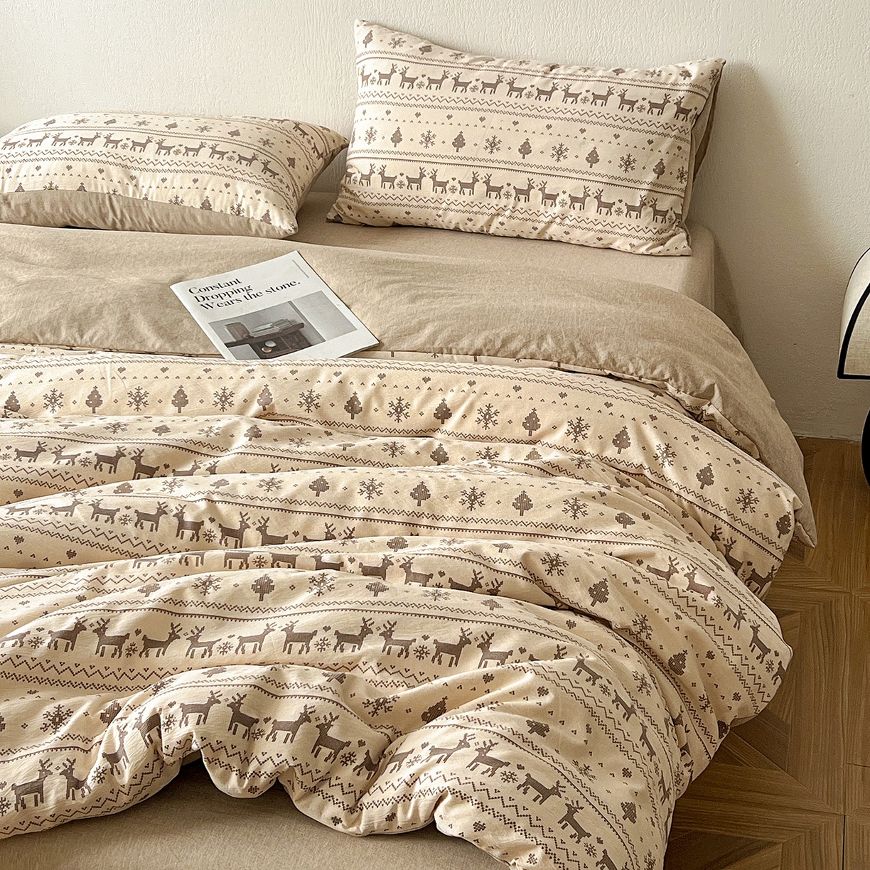 91家纺网 家纺一手货源 找家纺 仟网汇 2026新款高克重加厚色织提花系列四件套小布袋包装 北欧童话