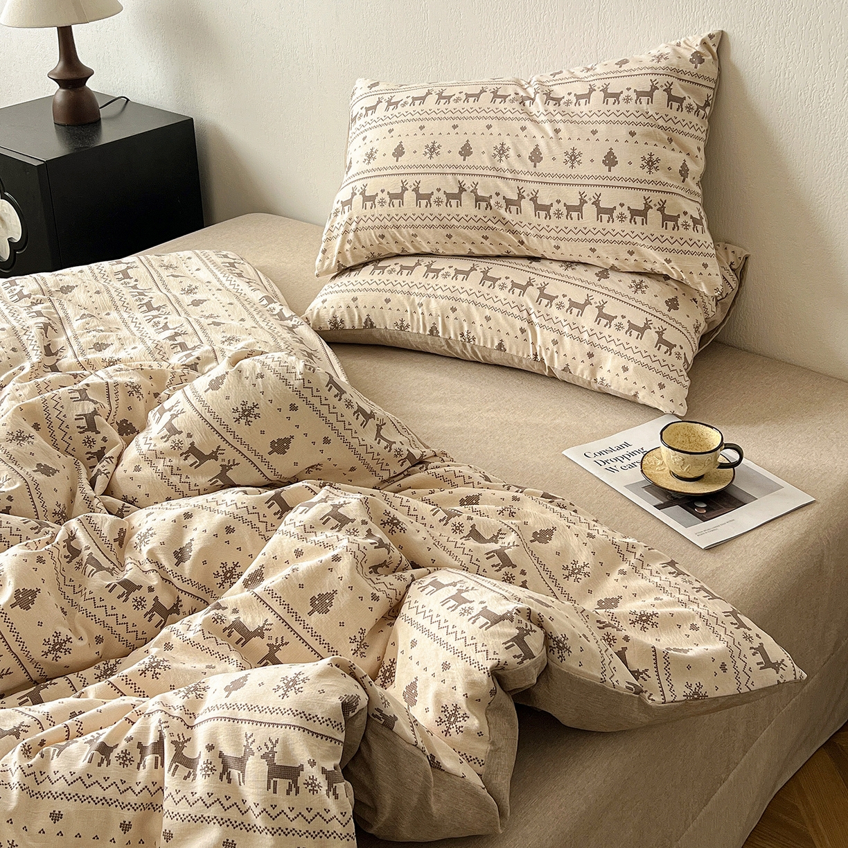 91家纺网 家纺一手货源 找家纺 仟网汇 2026新款高克重加厚色织提花系列四件套小布袋包装 北欧童话