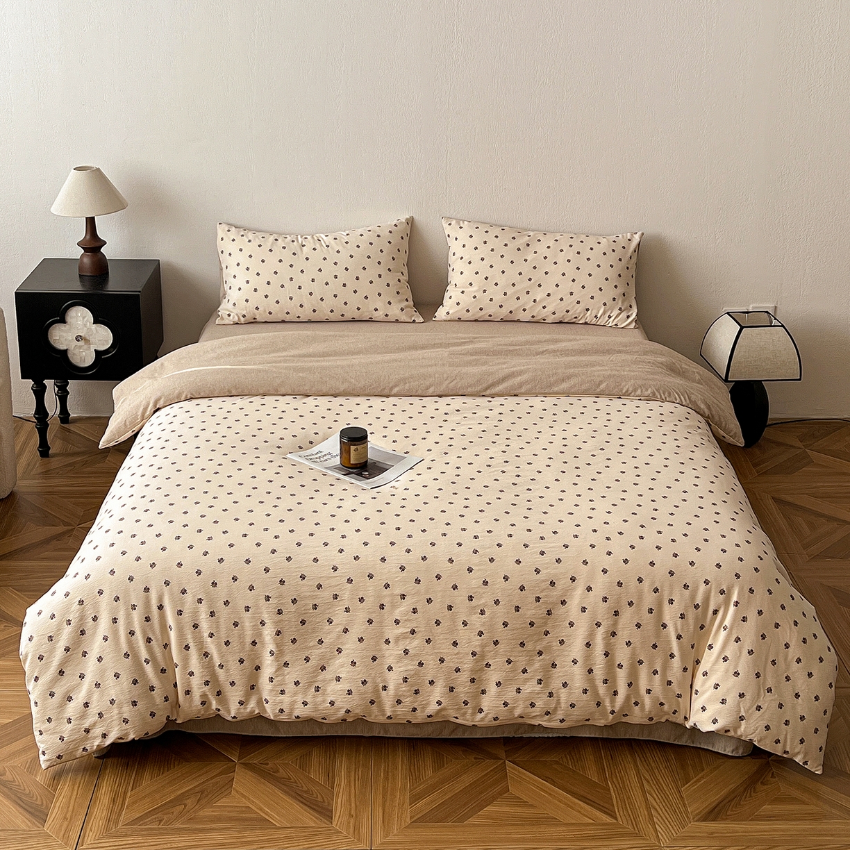 仟网汇 2026新款高克重加厚色织提花系列四件套小布袋包装 复古小花