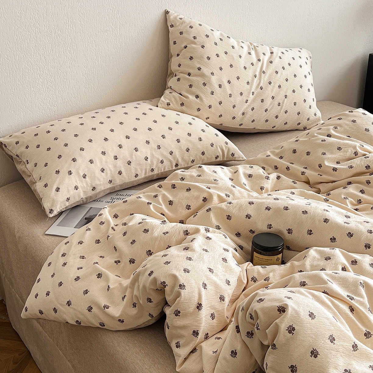 91家纺网 家纺一手货源 找家纺 仟网汇 2026新款高克重加厚色织提花系列四件套小布袋包装 复古小花