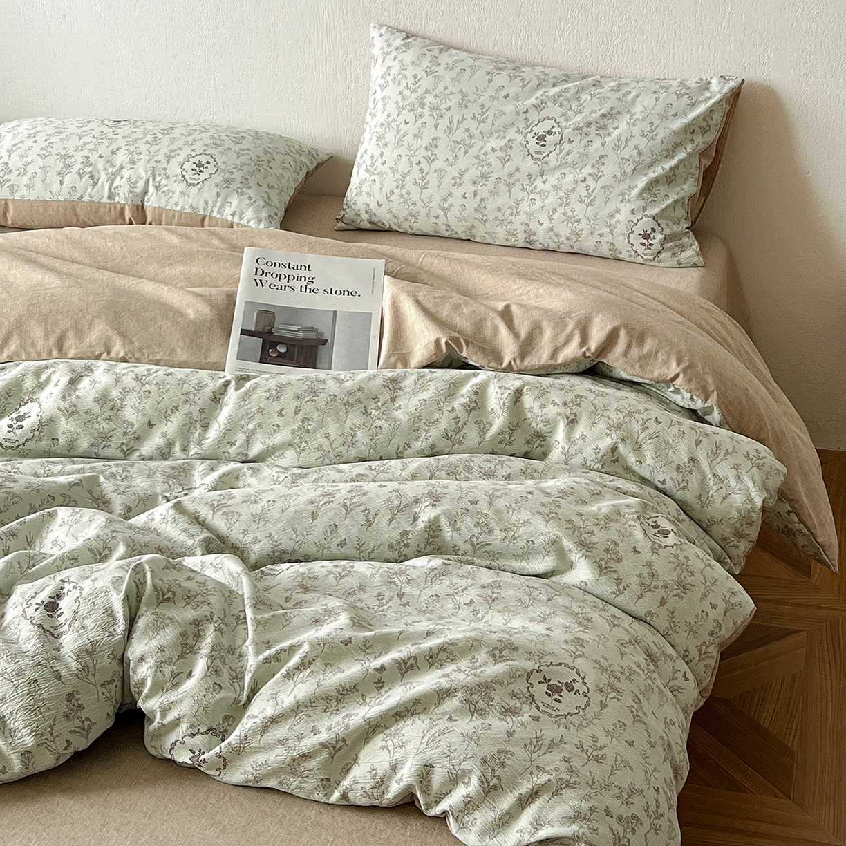 91家纺网 家纺一手货源 找家纺 仟网汇 2026新款高克重加厚色织提花系列四件套小布袋包装 岚影