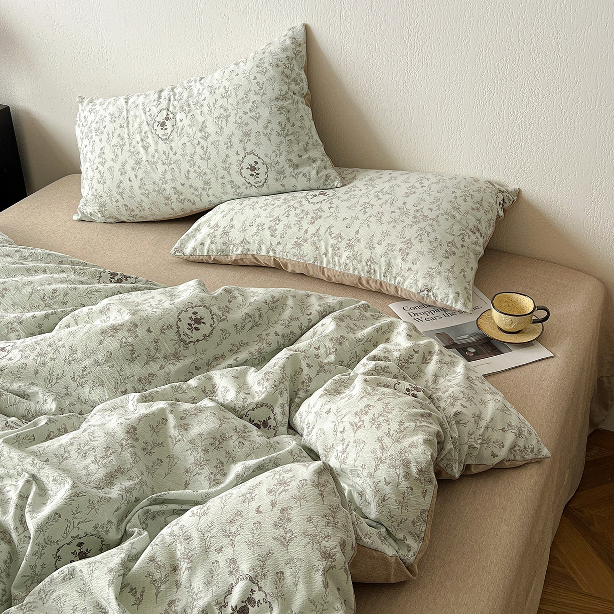 91家纺网 家纺一手货源 找家纺 仟网汇 2026新款高克重加厚色织提花系列四件套小布袋包装 岚影