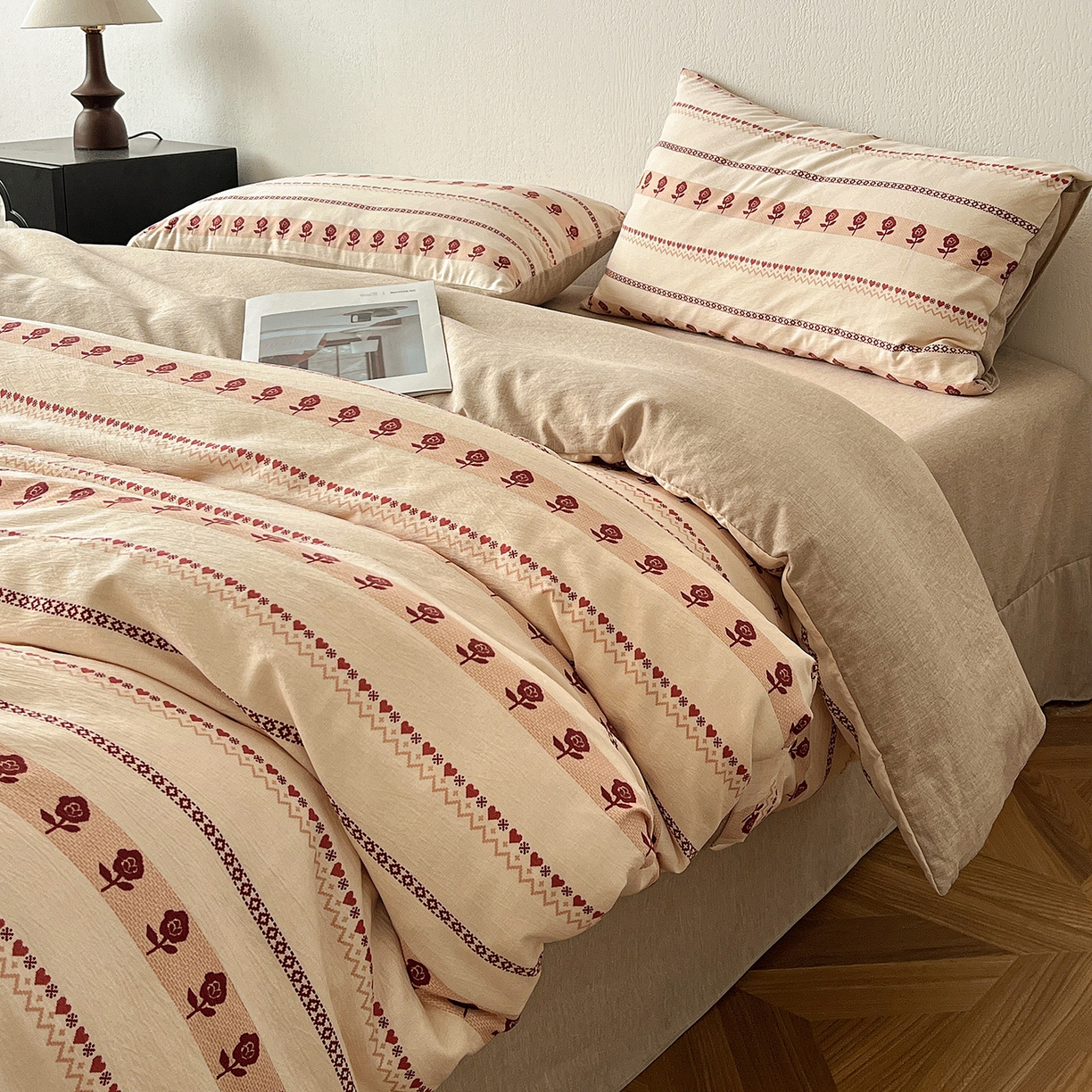 91家纺网 家纺一手货源 找家纺 仟网汇 2026新款高克重加厚色织提花系列四件套小布袋包装 玛奇朵