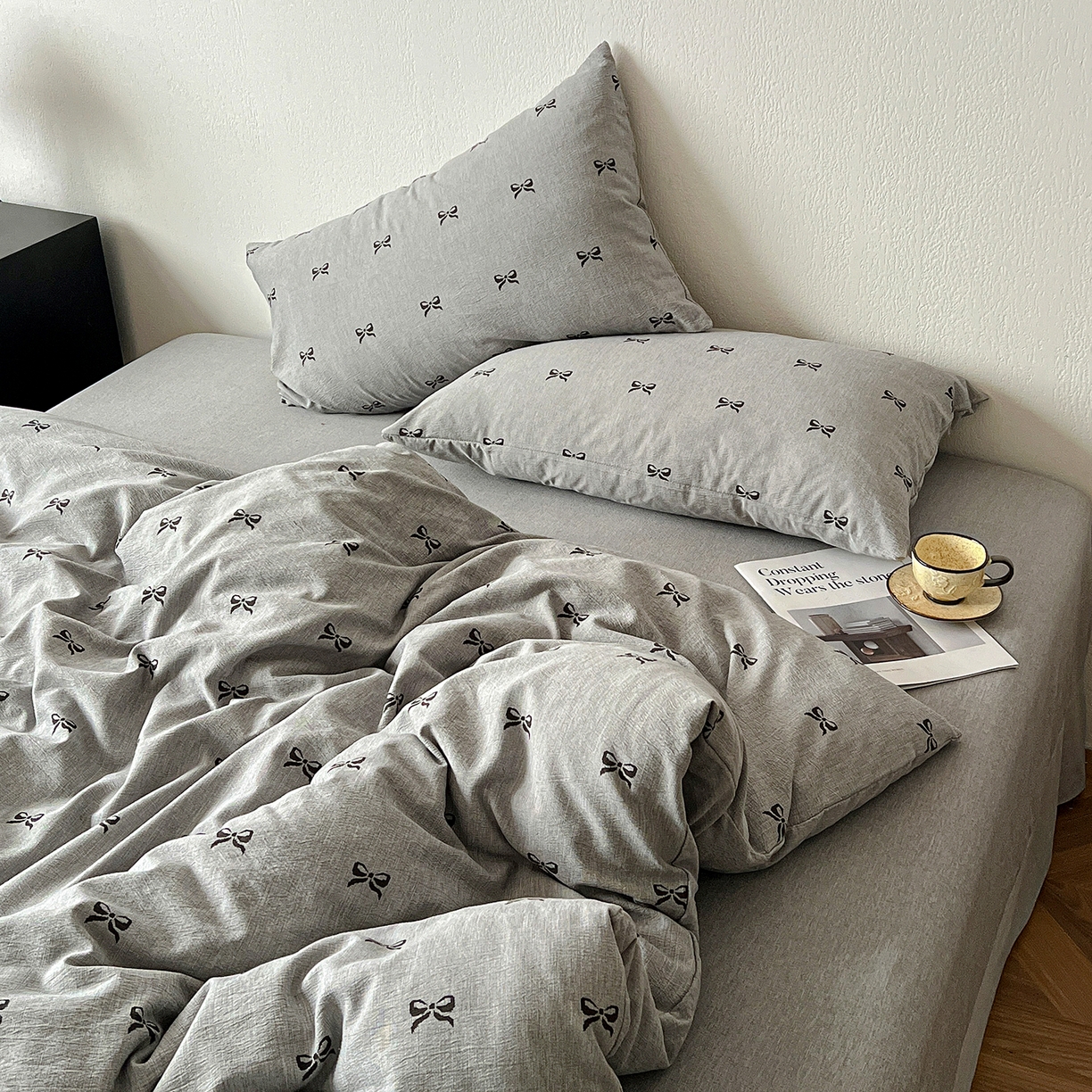 91家纺网 家纺一手货源 找家纺 仟网汇 2026新款高克重加厚色织提花系列四件套小布袋包装 少女心