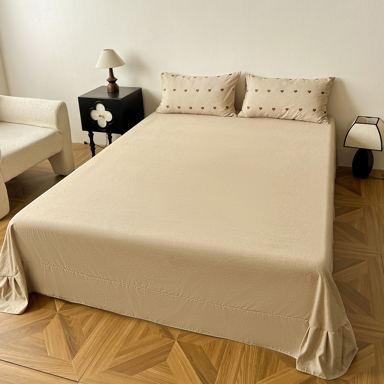 91家纺网 家纺一手货源 找家纺 仟网汇 2026新款高克重加厚色织提花系列四件套小布袋包装 甜心咖