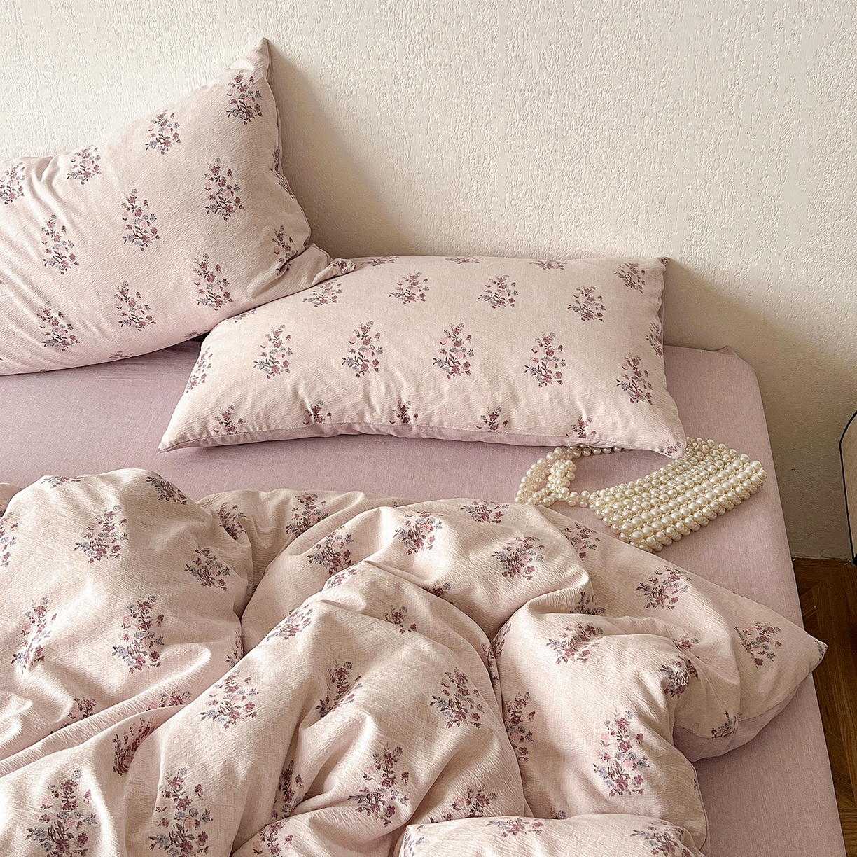 91家纺网 家纺一手货源 找家纺 仟网汇 2026新款高克重加厚色织提花系列四件套小布袋包装 紫薇