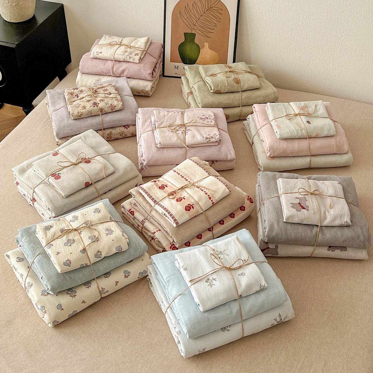 91家纺网 家纺一手货源 找家纺 仟网汇 2026新款高克重加厚色织提花系列四件套小布袋包装 组合图