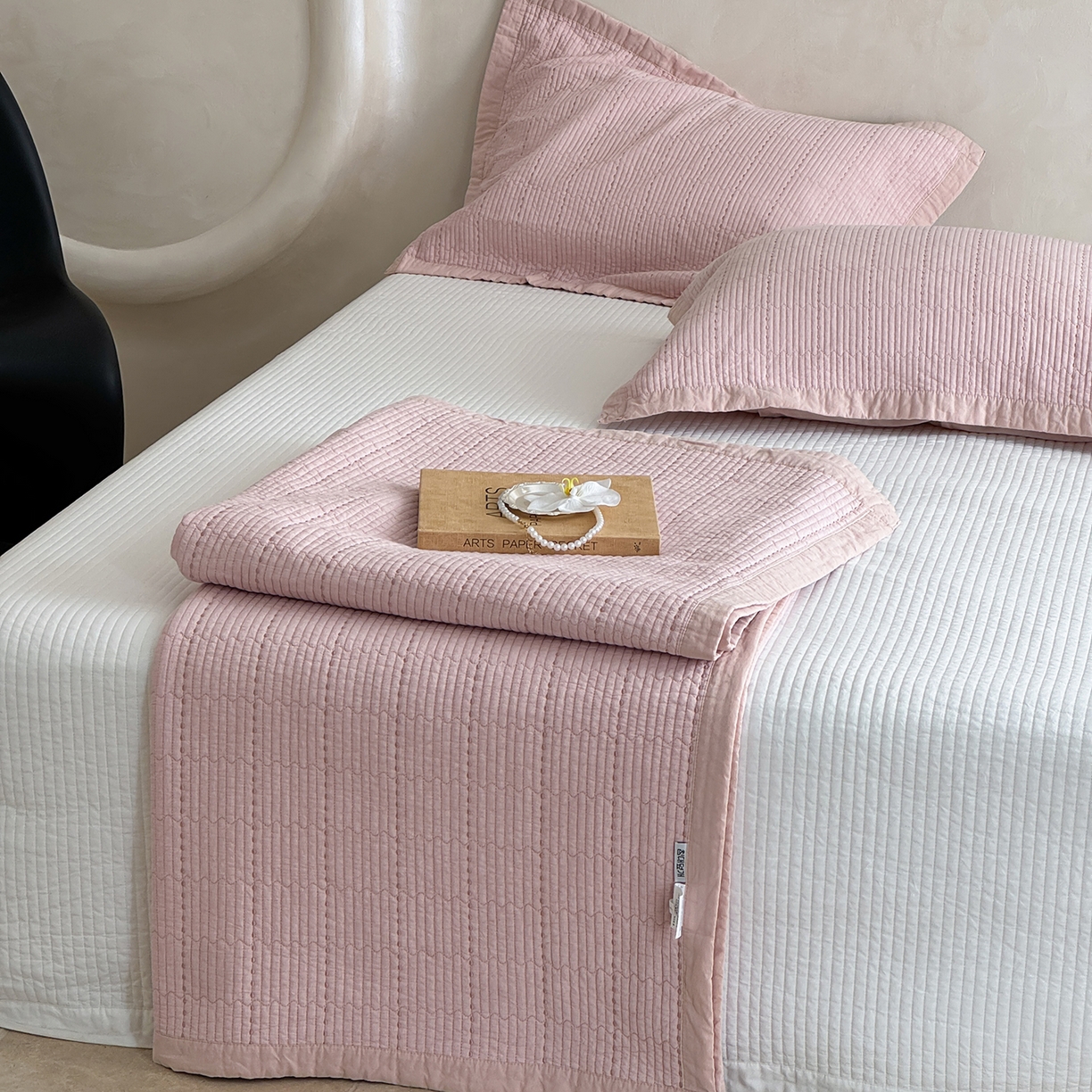 91家纺网 家纺一手货源 找家纺 （总）床盖工厂店 2026新款双面全棉水洗棉花糖床盖三件套-米通格系列