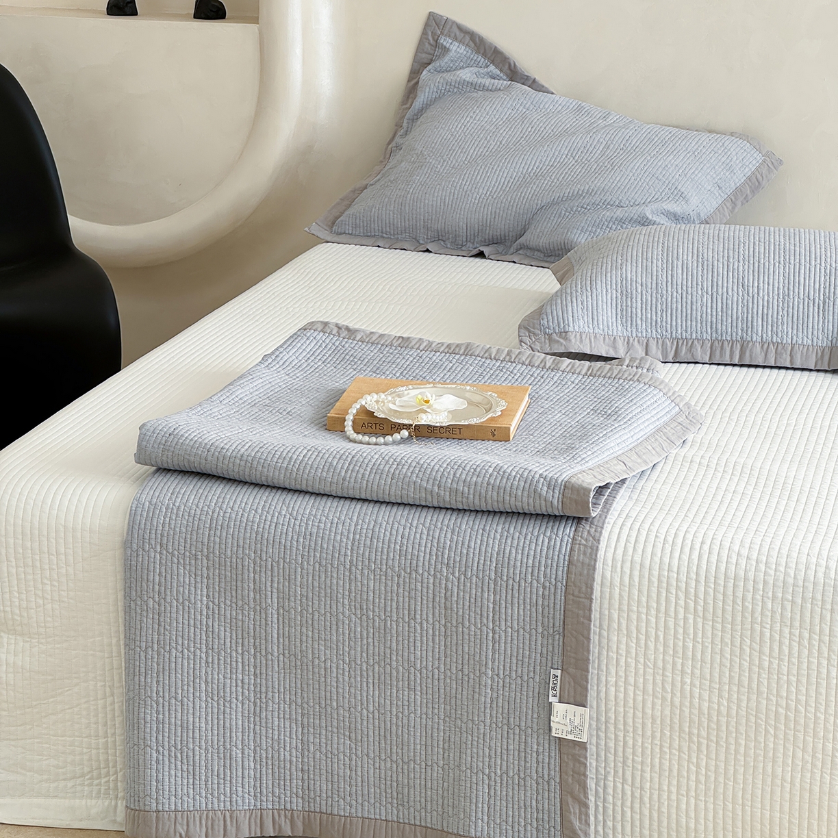 91家纺网 家纺一手货源 找家纺 （总）床盖工厂店 2026新款双面全棉水洗棉花糖床盖三件套-米通格系列