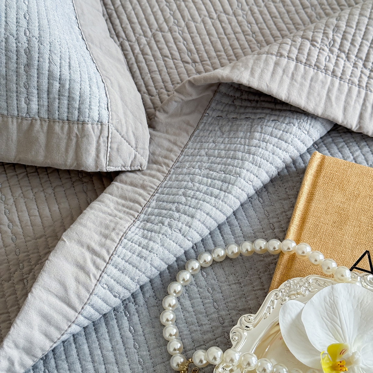 91家纺网 家纺一手货源 找家纺 （总）床盖工厂店 2026新款双面全棉水洗棉花糖床盖三件套-米通格系列