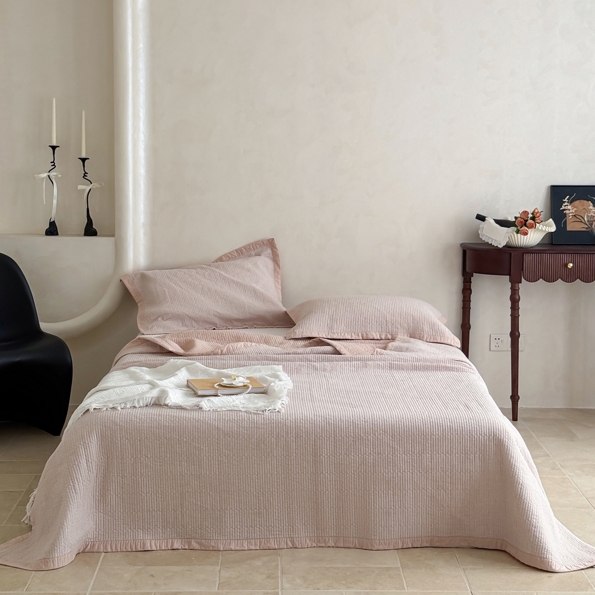 91家纺网 家纺一手货源 找家纺 床盖工厂店 2026新款双面全棉水洗棉花糖床盖三件套-米通格系列 米通格-咖色