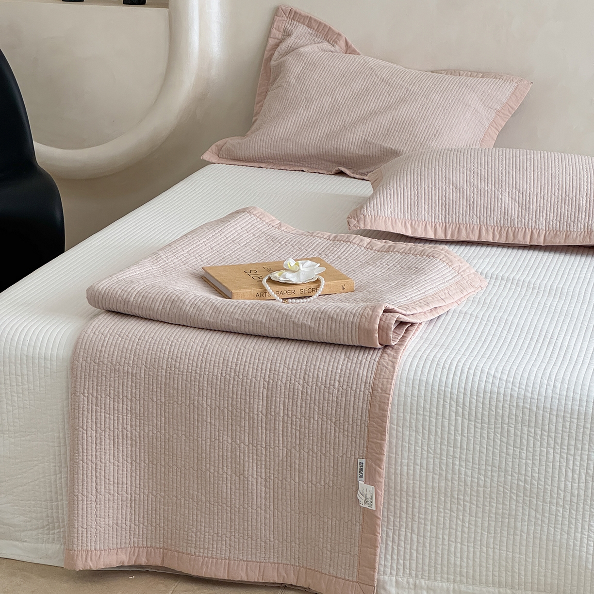 床盖工厂店 2026新款双面全棉水洗棉花糖床盖三件套-米通格系列 米通格-咖色