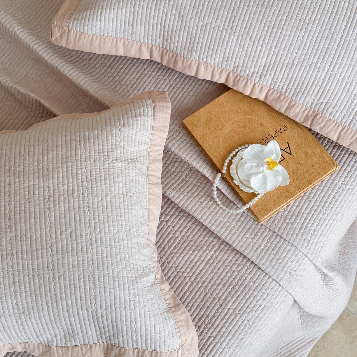 91家纺网 家纺一手货源 找家纺 床盖工厂店 2026新款双面全棉水洗棉花糖床盖三件套-米通格系列 米通格-咖色