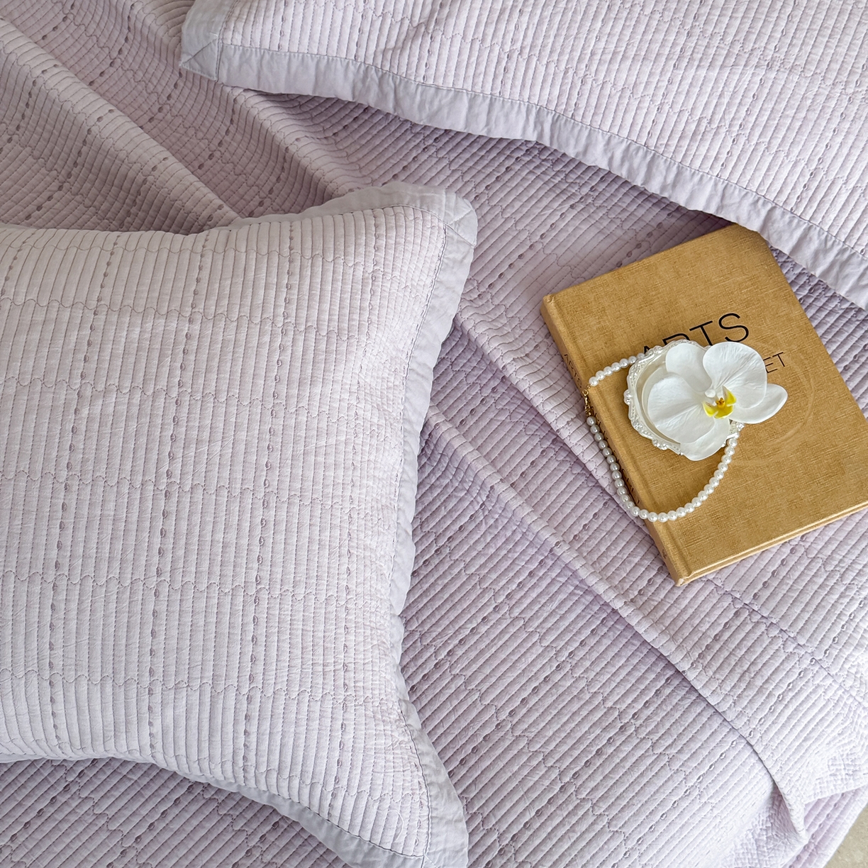 91家纺网 家纺一手货源 找家纺 床盖工厂店 2026新款双面全棉水洗棉花糖床盖三件套-米通格系列 米通格-浅紫