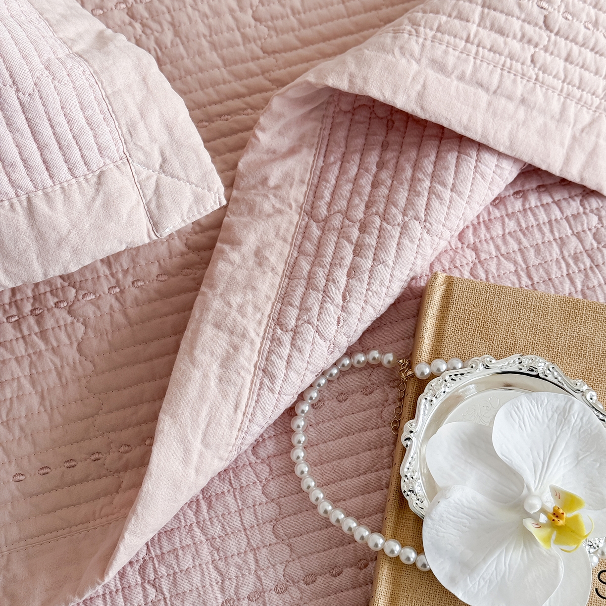 91家纺网 家纺一手货源 找家纺 床盖工厂店 2026新款双面全棉水洗棉花糖床盖三件套-米通格系列 米通格-玉色