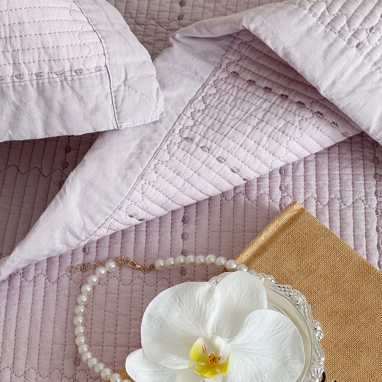 91家纺网 家纺一手货源 找家纺 床盖工厂店 2026新款双面全棉水洗棉花糖床盖三件套-米通格系列 米通格-浅紫