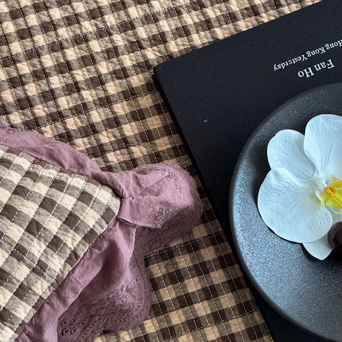 91家纺网 家纺一手货源 找家纺 床盖工厂店 2025新款双面全棉纯棉填充棉花花边款床盖三件套芸素 芸素-咖