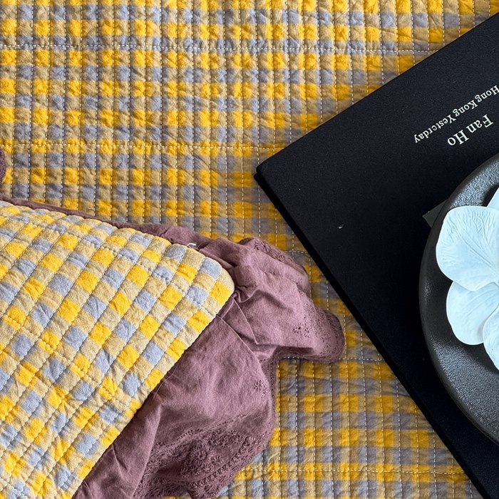 91家纺网 家纺一手货源 找家纺 床盖工厂店 2025新款双面全棉纯棉填充棉花花边款床盖三件套芸素 芸素-黄