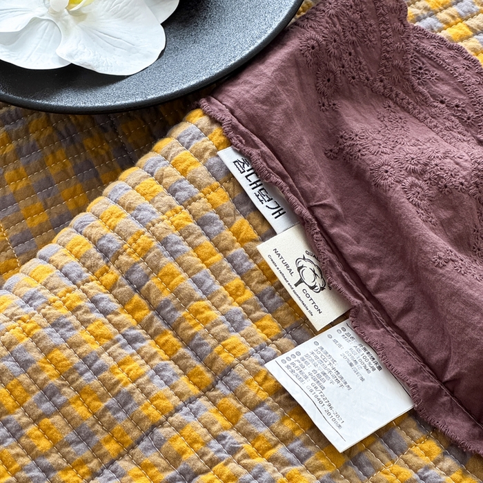 91家纺网 家纺一手货源 找家纺 床盖工厂店 2025新款双面全棉纯棉填充棉花花边款床盖三件套芸素 芸素-黄