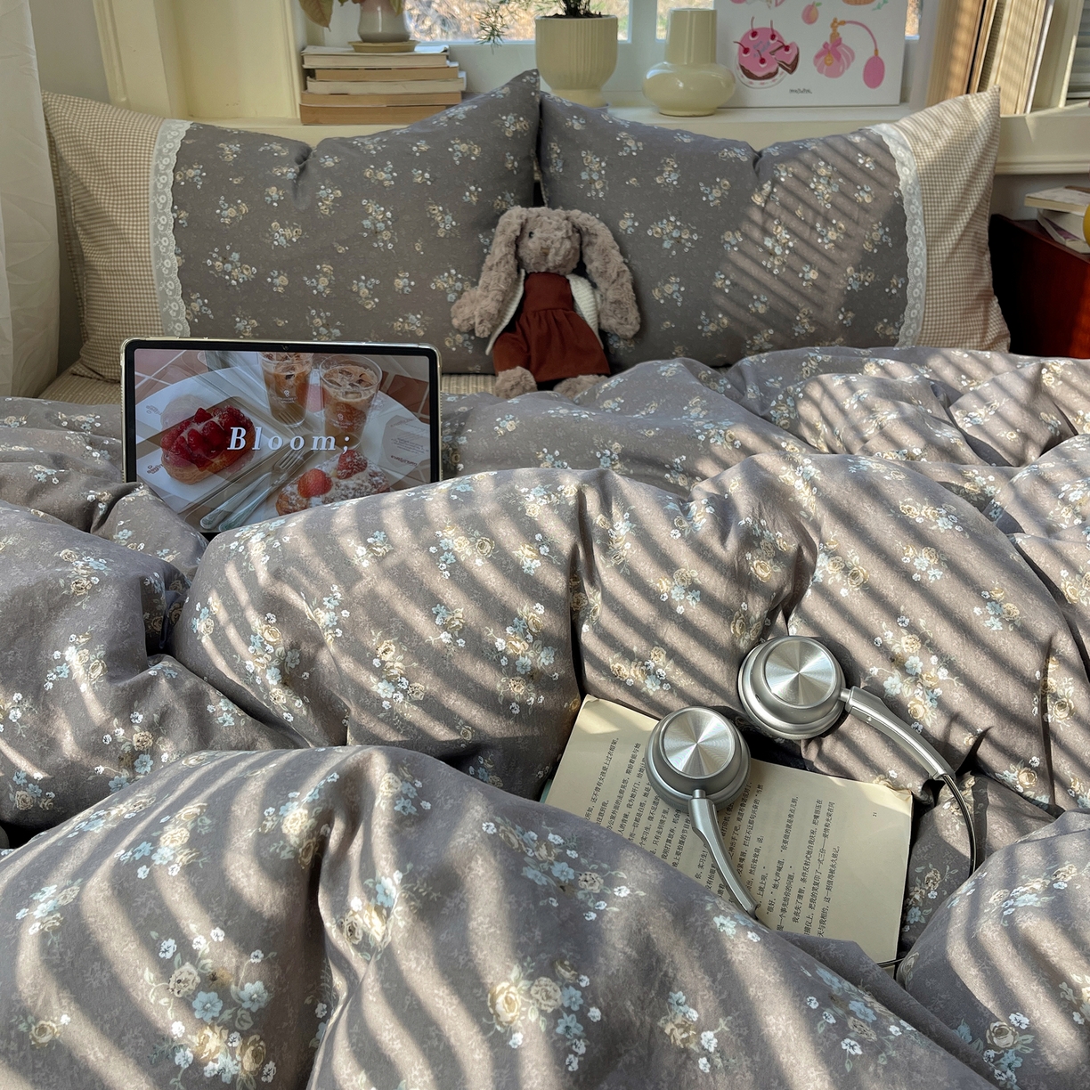 91家纺网 家纺一手货源 找家纺 花漾家居 2025新款小红书爆款小清新全棉纯棉刺绣小花边古法仿棉水洗棉四件套 花满溪