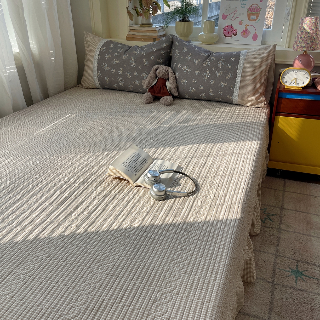 91家纺网 家纺一手货源 找家纺 花漾家居 2025新款小红书爆款小清新全棉纯棉刺绣小花边古法仿棉水洗棉四件套 花满溪