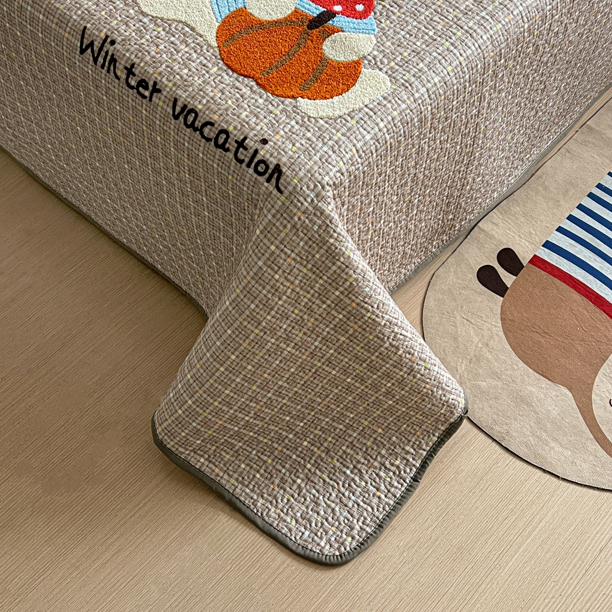 91家纺网 家纺一手货源 找家纺 鑫喜莱家纺 2026新款全棉纯棉原创毛巾绣床盖三件套单床盖软床垫 南瓜小兔