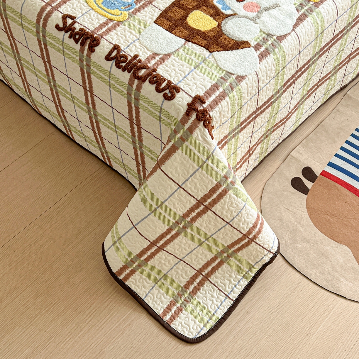 91家纺网 家纺一手货源 找家纺 鑫喜莱家纺 2026新款全棉纯棉原创毛巾绣床盖三件套单床盖软床垫 苹果小狗