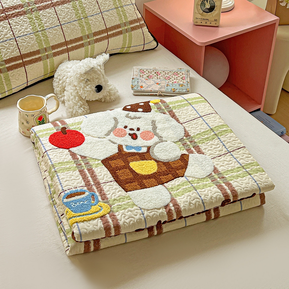 91家纺网 家纺一手货源 找家纺 鑫喜莱家纺 2026新款全棉纯棉原创毛巾绣床盖三件套单床盖软床垫 苹果小狗