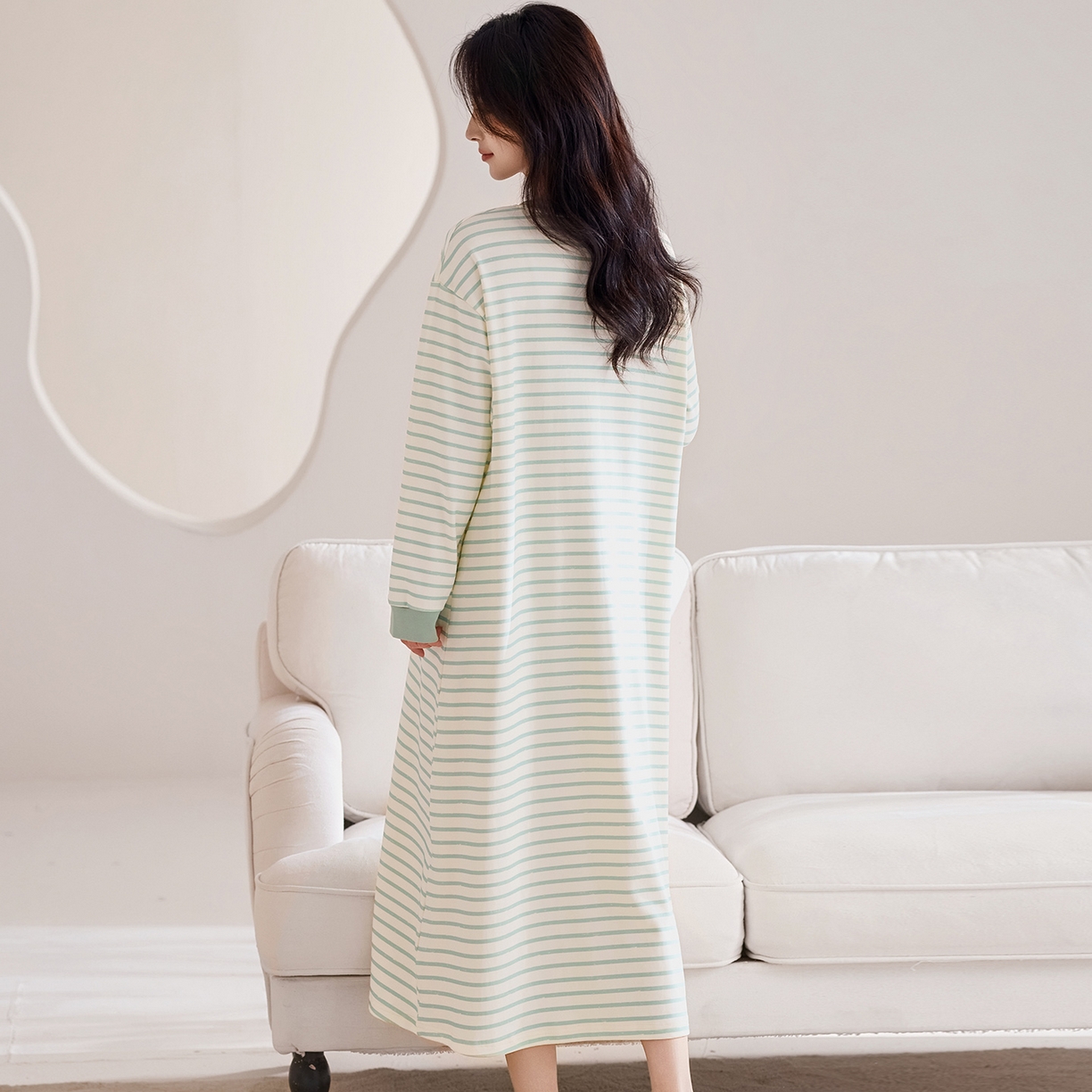 91家纺网 家纺一手货源 找家纺 洛兰沙家居馆 2026新款长袖全棉纯棉孕妇睡裙女带胸垫产前产后哺乳喂奶月子服连衣裙 月子裙1