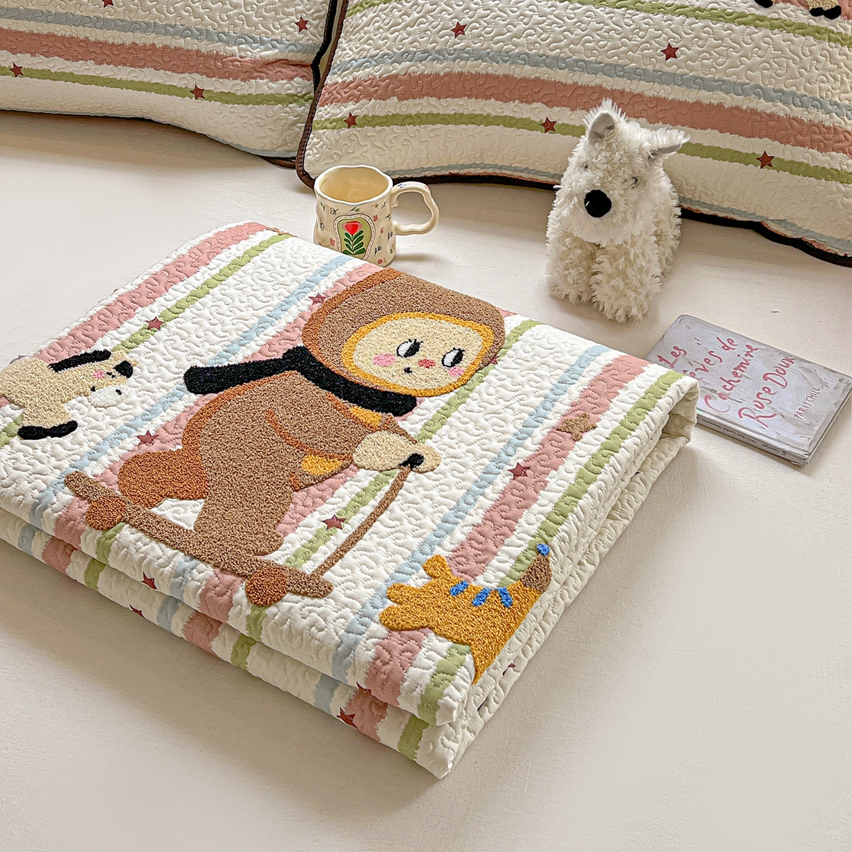 91家纺网 家纺一手货源 找家纺 鑫喜莱家纺 2026新款全棉纯棉原创毛巾绣床盖三件套单床盖软床垫 星星人