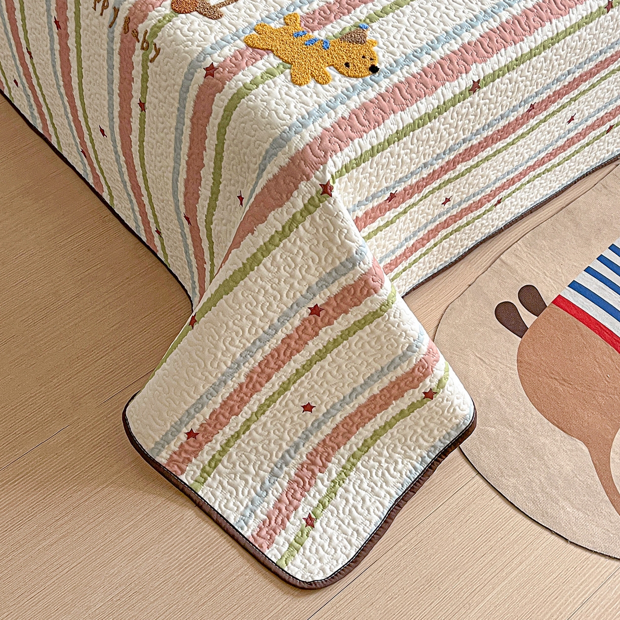 91家纺网 家纺一手货源 找家纺 鑫喜莱家纺 2026新款全棉纯棉原创毛巾绣床盖三件套单床盖软床垫 星星人