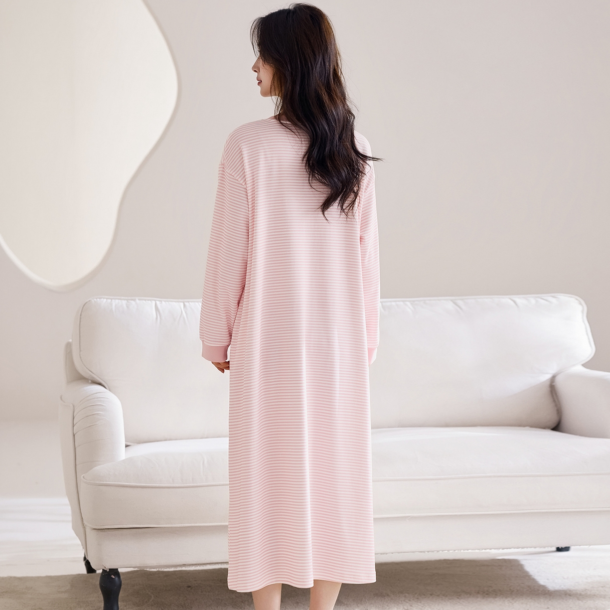 91家纺网 家纺一手货源 找家纺 洛兰沙家居馆 2026新款长袖全棉纯棉孕妇睡裙女带胸垫产前产后哺乳喂奶月子服连衣裙 月子裙4