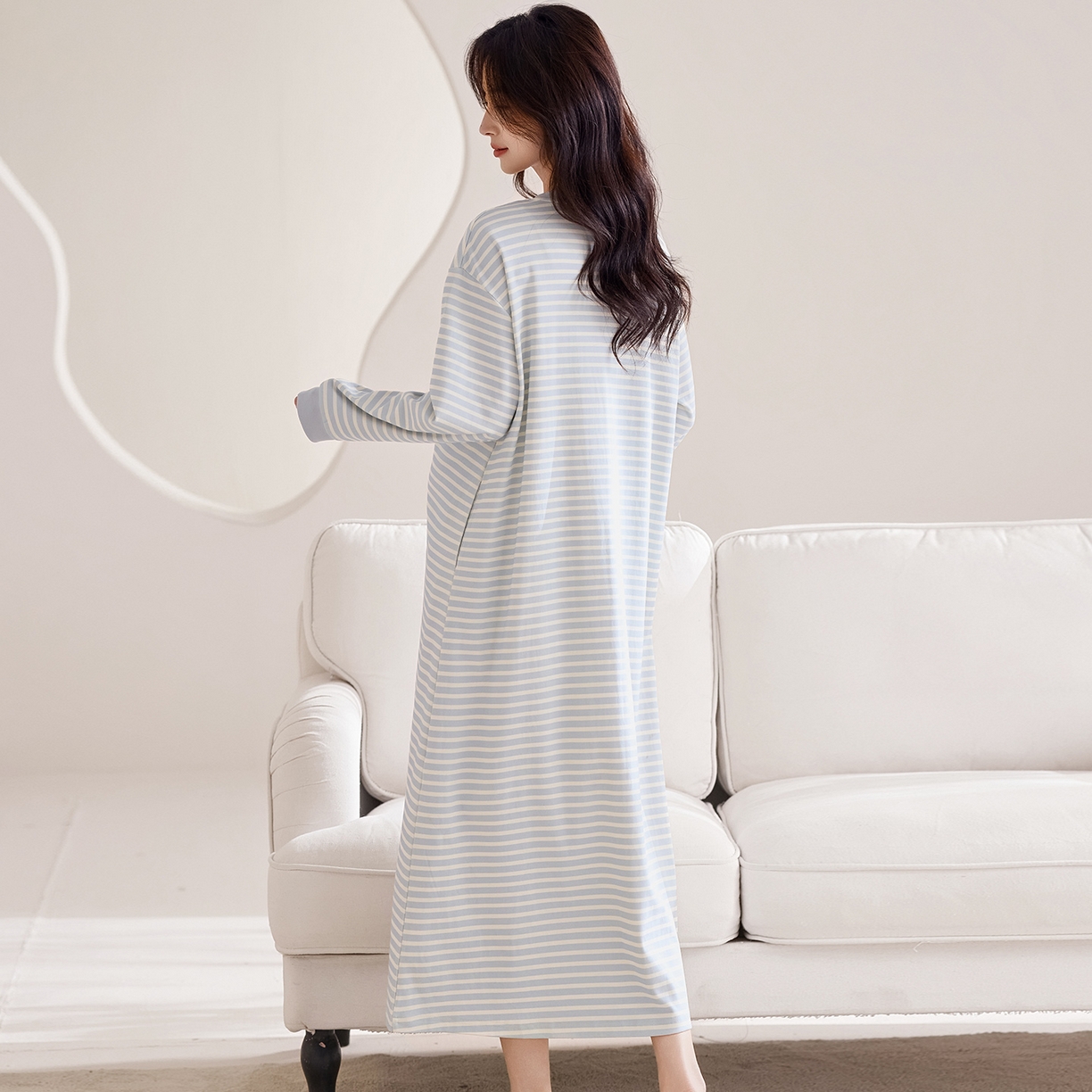 91家纺网 家纺一手货源 找家纺 洛兰沙家居馆 2026新款长袖全棉纯棉孕妇睡裙女带胸垫产前产后哺乳喂奶月子服连衣裙 月子裙5