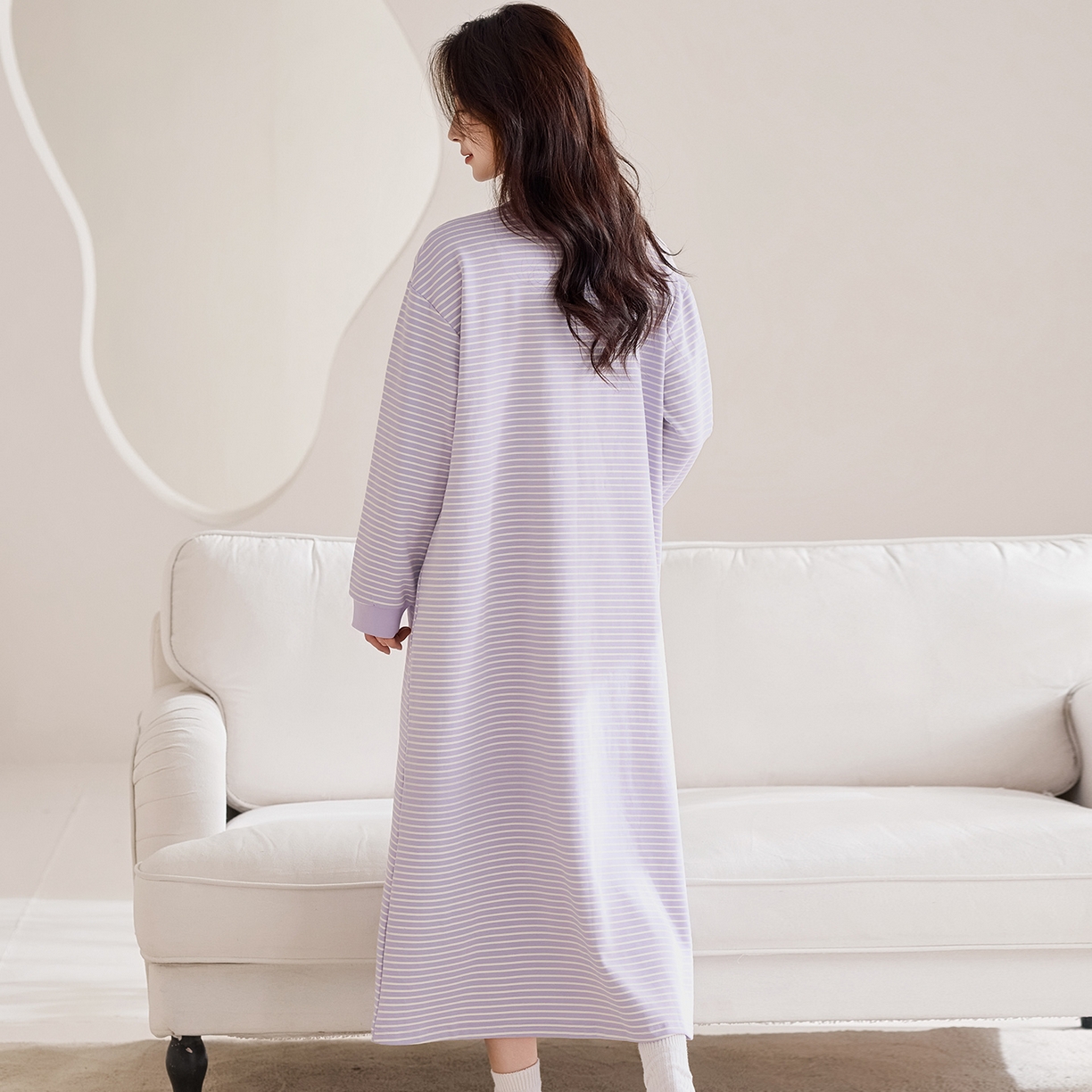 91家纺网 家纺一手货源 找家纺 洛兰沙家居馆 2026新款长袖全棉纯棉孕妇睡裙女带胸垫产前产后哺乳喂奶月子服连衣裙 月子裙6