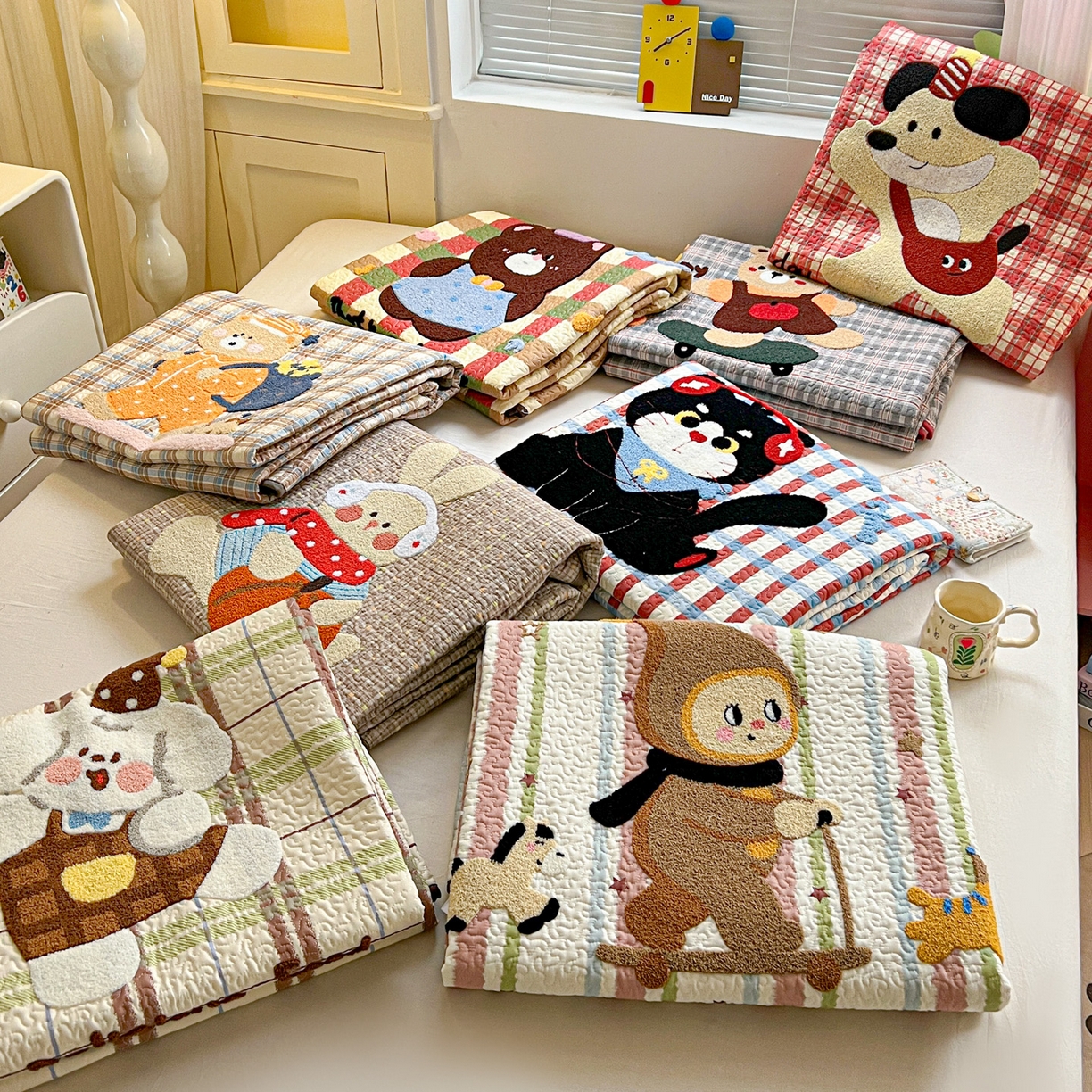 91家纺网 家纺一手货源 找家纺 鑫喜莱家纺 2026新款全棉纯棉原创毛巾绣床盖三件套单床盖软床垫 组合图仅供展示-不可下单