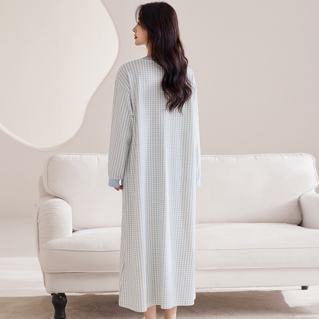 91家纺网 家纺一手货源 找家纺 洛兰沙家居馆 2026新款长袖全棉纯棉孕妇睡裙女带胸垫产前产后哺乳喂奶月子服连衣裙 月子裙7