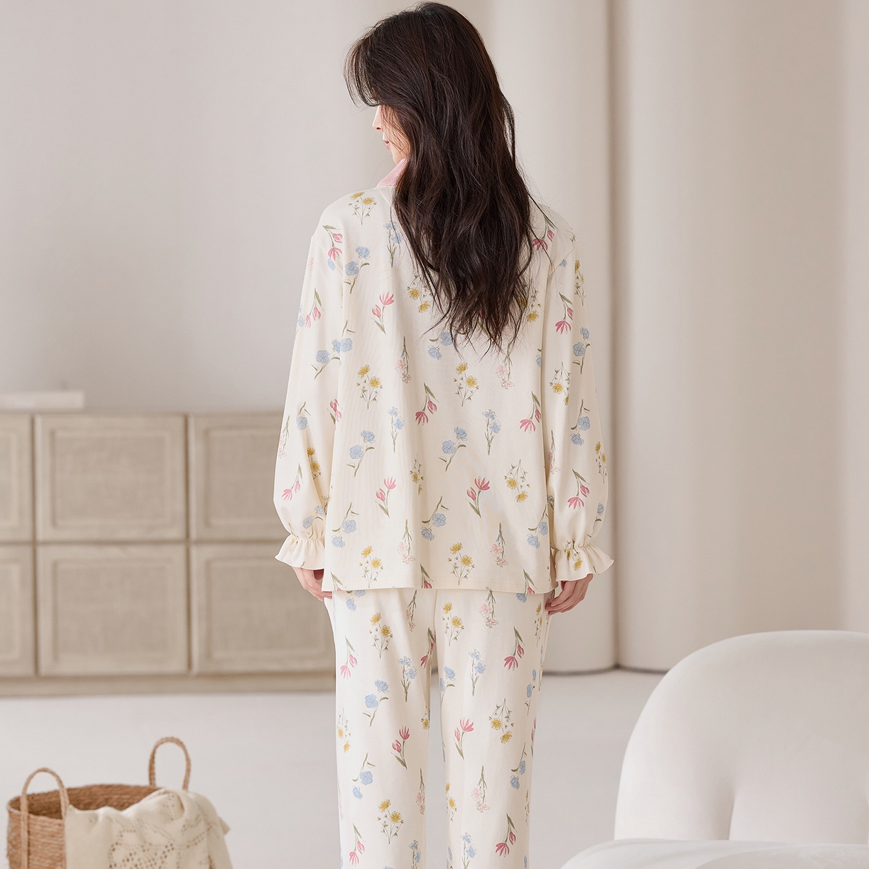 91家纺网 家纺一手货源 找家纺 洛兰沙家居馆 2026春秋季新款小清新针织全棉纯棉100%翻领开衫双长孕妇月子服睡衣女 翻领套装2