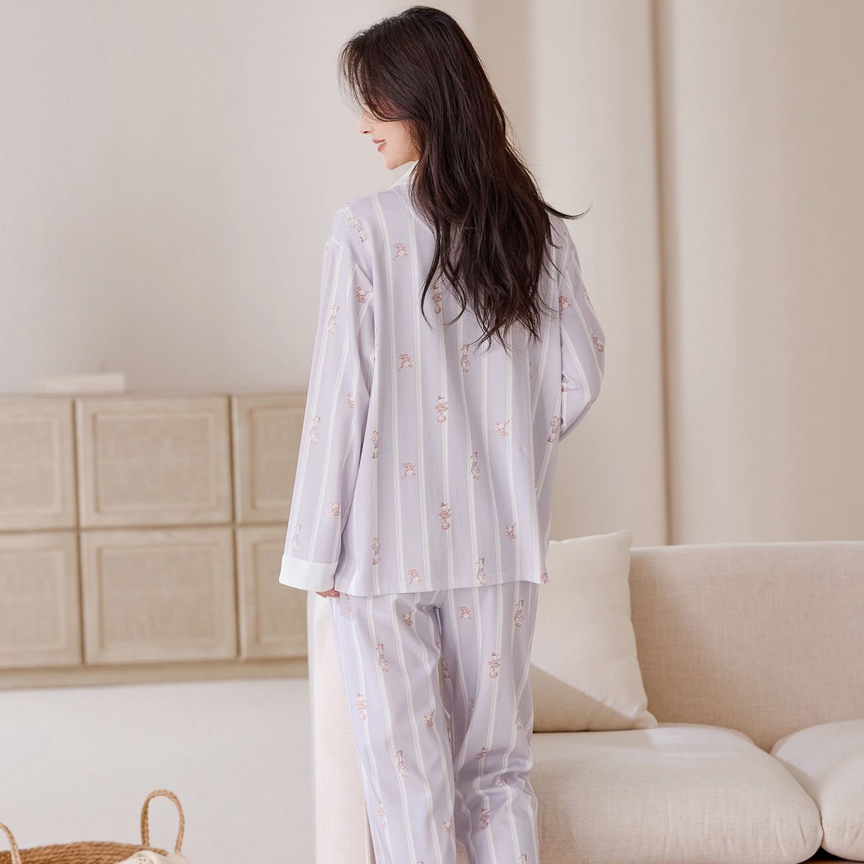 91家纺网 家纺一手货源 找家纺 洛兰沙家居馆 2026春秋季新款小清新针织全棉纯棉100%翻领开衫双长孕妇月子服睡衣女 翻领套装3