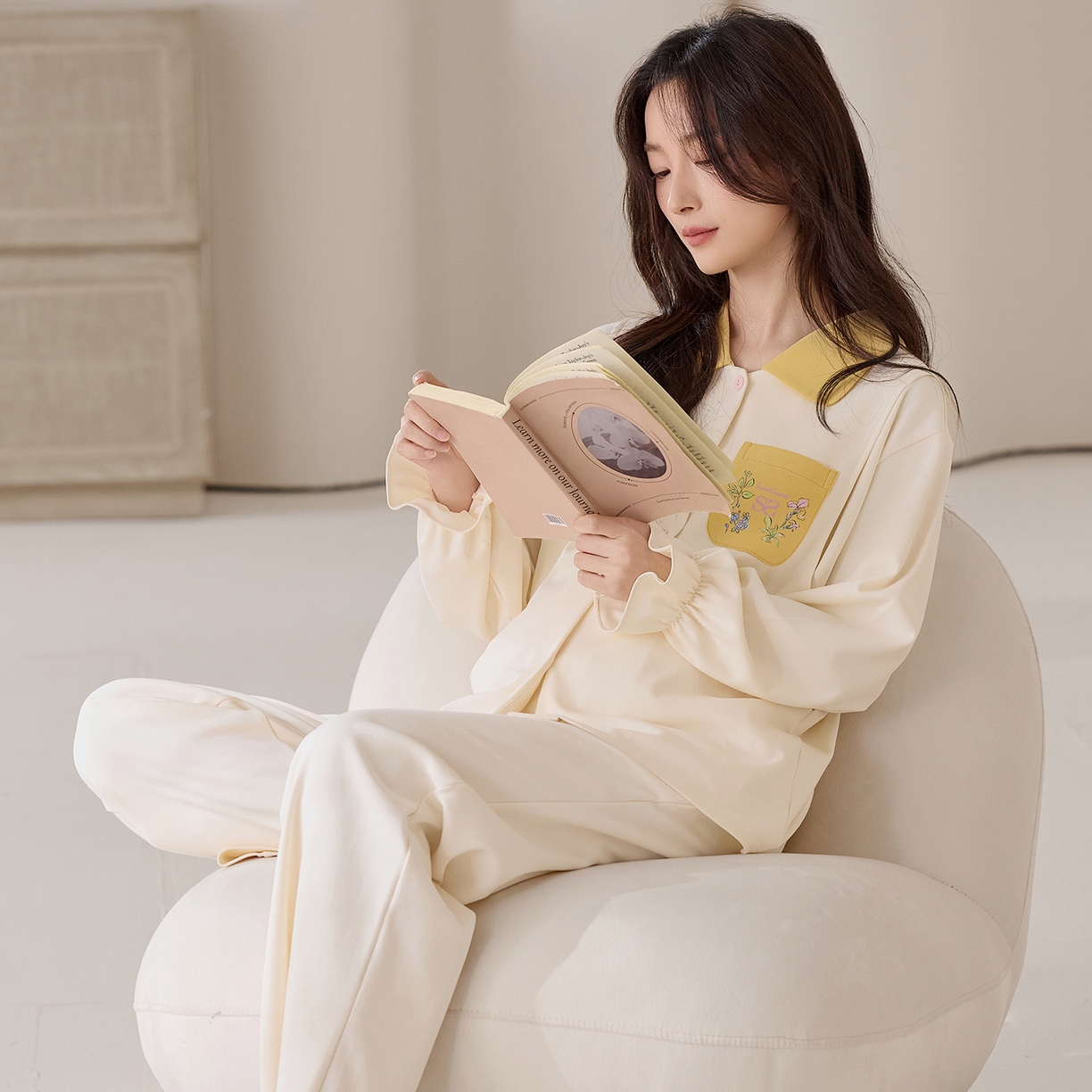 91家纺网 家纺一手货源 找家纺 洛兰沙家居馆 2026春秋季新款小清新针织全棉纯棉100%翻领开衫双长孕妇月子服睡衣女 翻领套装6